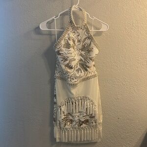 12th Tribe Cream and Gold Mini Dress